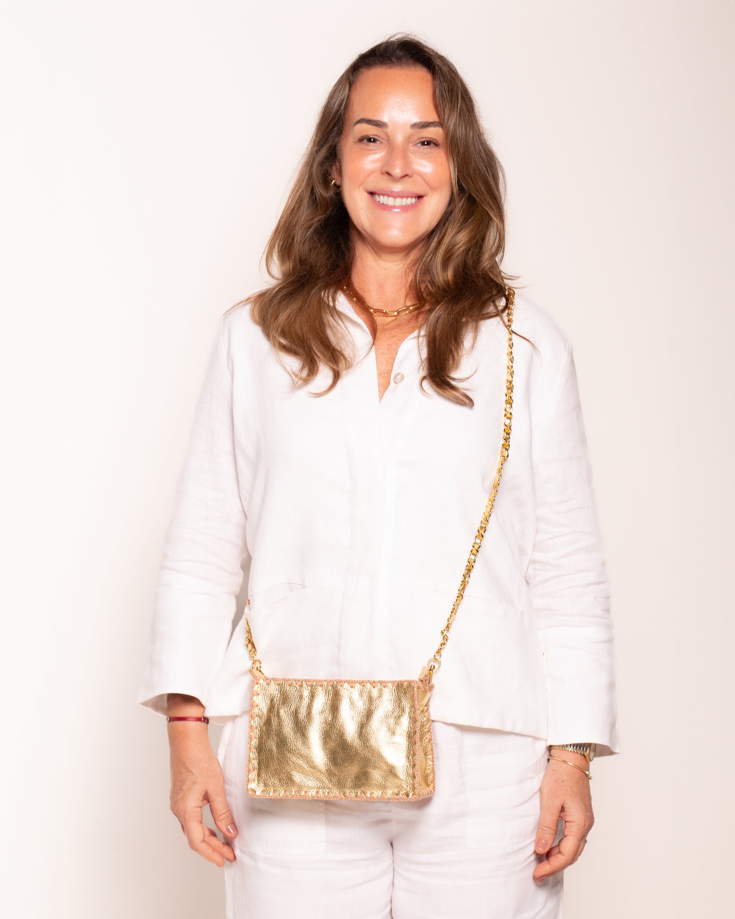 Bolsa Mari Zíper Metalizada + Alça corrente e courino